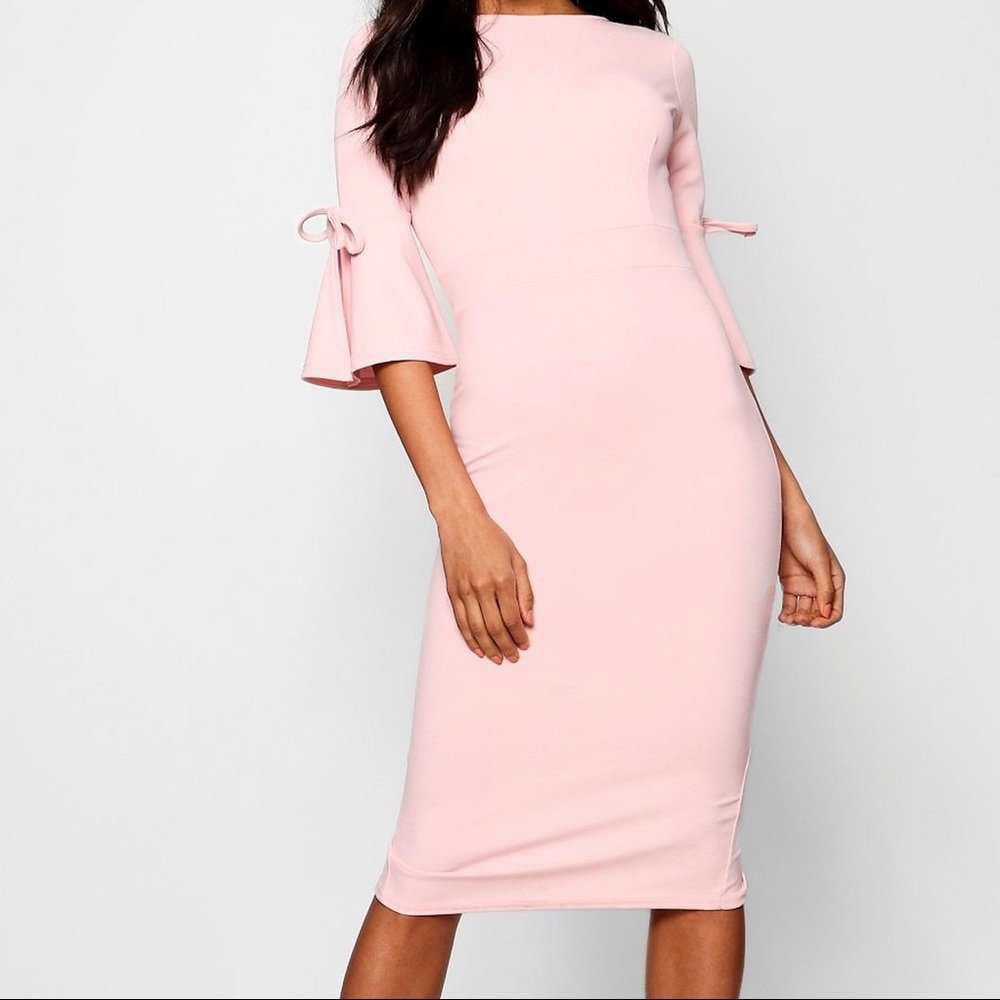 Flute Tie Sleeve Midi Dress